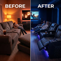 35.4'' Wide Modern Faux Leather Power Recliner Home Theater Individual Seat with Cup Holders — Before & After