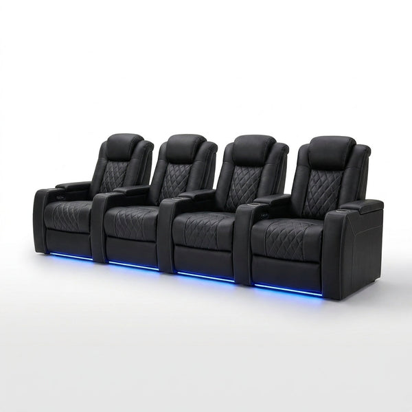 35.4'' Wide Modern Faux Leather Power Recliner Home Theater Individual Seat with Cup Holders — Studio Shot